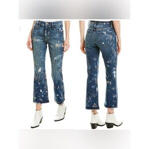 Frame Le Sylvie Kick‎ Boot Jeans 27 Imlay Paint Splatter High Rise Crop Flare